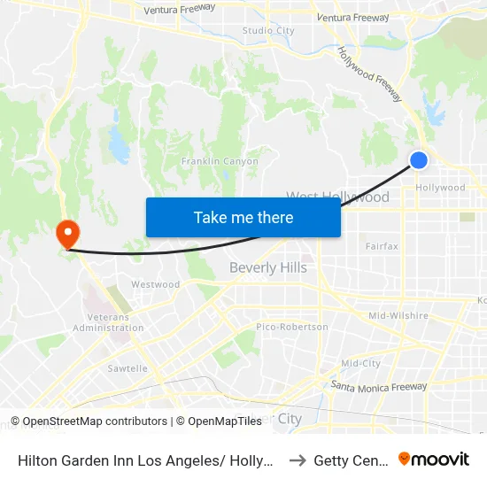 Hilton Garden Inn Los Angeles/ Hollywood to Getty Center map