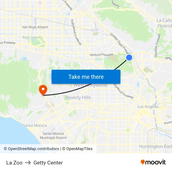 La Zoo to Getty Center map
