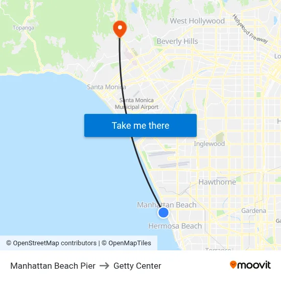 Manhattan Beach Pier to Getty Center map