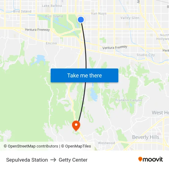 Sepulveda Station to Getty Center map