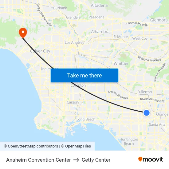 Anaheim Convention Center to Getty Center map