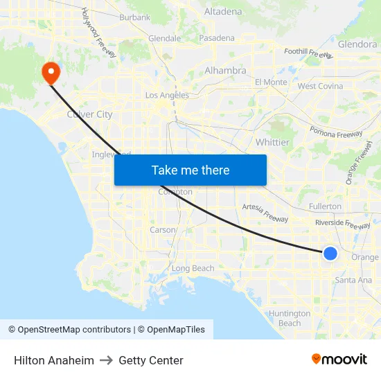 Hilton Anaheim to Getty Center map