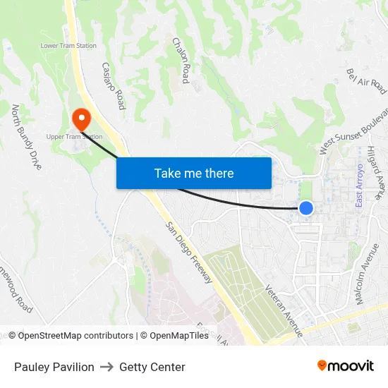 Pauley Pavilion to Getty Center map