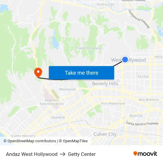 Andaz West Hollywood to Getty Center map