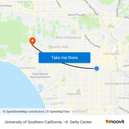University Of Southern California to Getty Center map