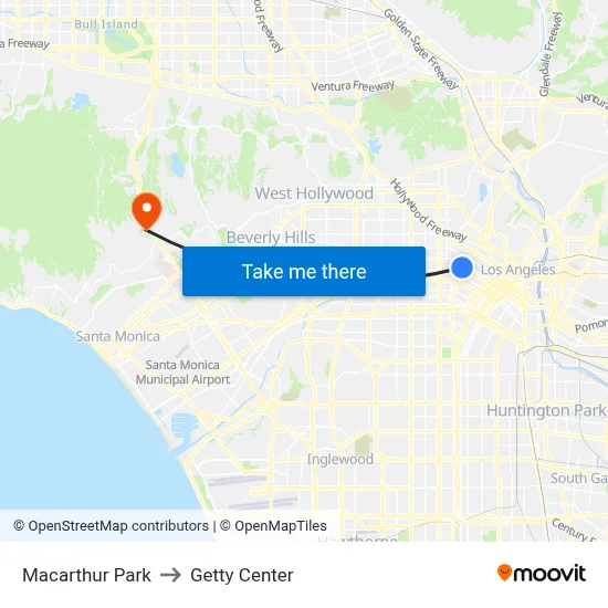Macarthur Park to Getty Center map