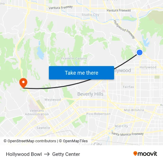 Hollywood Bowl to Getty Center map