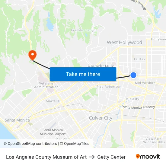 Los Angeles County Museum Of Art to Getty Center map