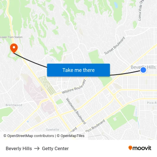 Beverly Hills to Getty Center map