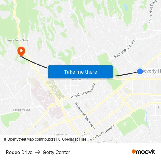 Rodeo Drive to Getty Center map