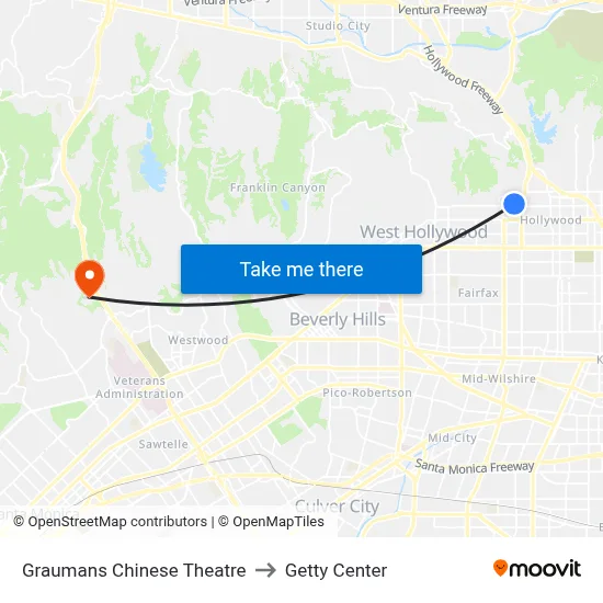 Graumans Chinese Theatre to Getty Center map