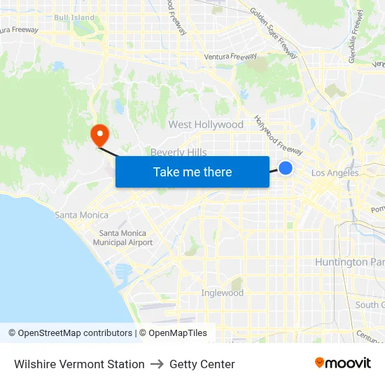 Wilshire Vermont Station to Getty Center map