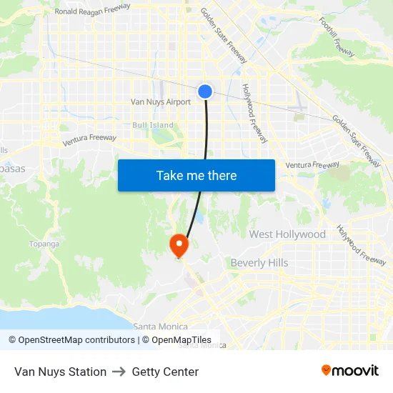 Van Nuys Station to Getty Center map