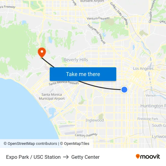 Expo Park / USC Station to Getty Center map