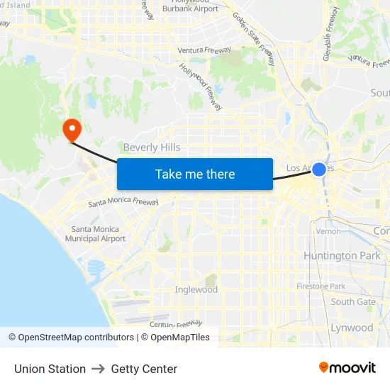 Union Station to Getty Center map