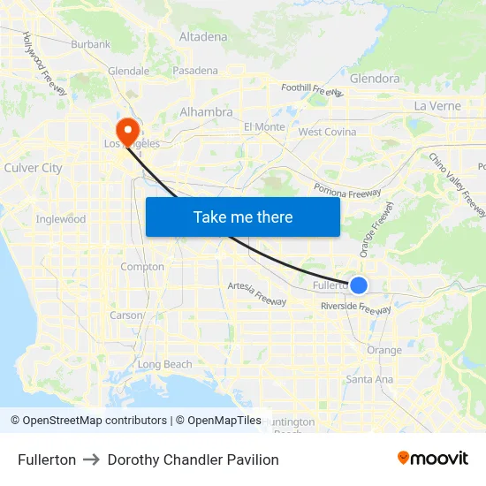 Fullerton to Dorothy Chandler Pavilion map