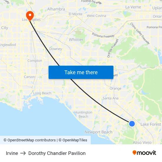 Irvine to Dorothy Chandler Pavilion map