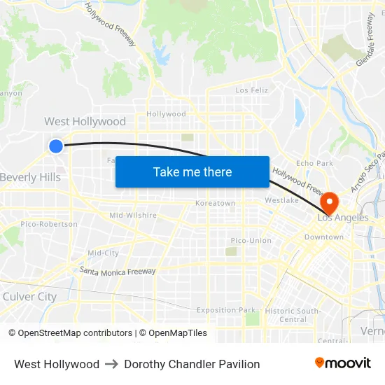 West Hollywood to Dorothy Chandler Pavilion map