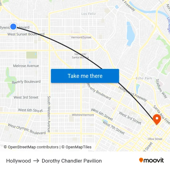 Hollywood to Dorothy Chandler Pavilion map
