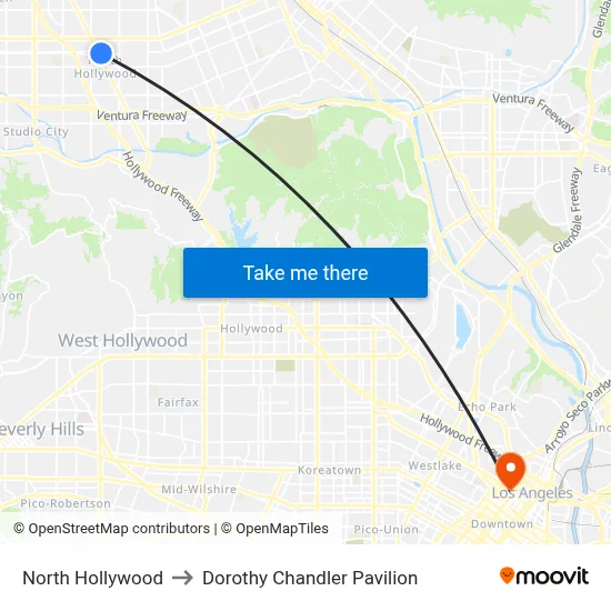 North Hollywood to Dorothy Chandler Pavilion map