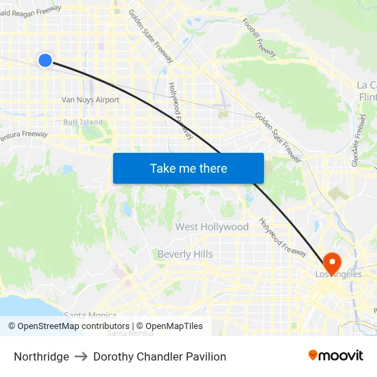 Northridge to Dorothy Chandler Pavilion map