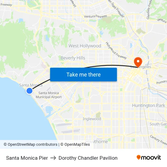 Santa Monica Pier to Dorothy Chandler Pavilion map
