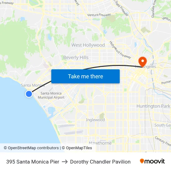395 Santa Monica Pier to Dorothy Chandler Pavilion map