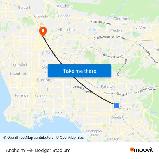 Anaheim to Dodger Stadium map