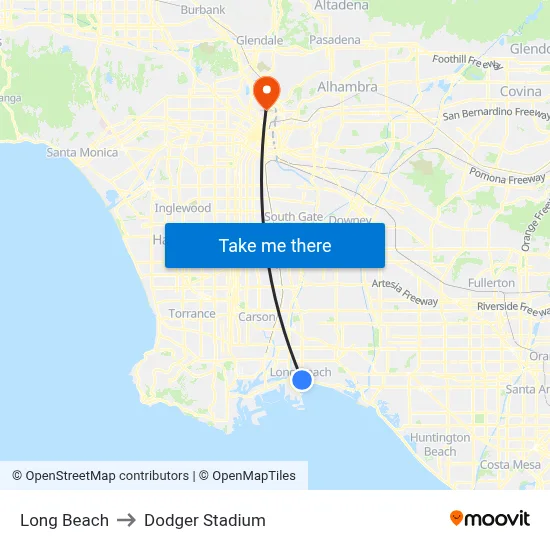 Long Beach to Dodger Stadium map