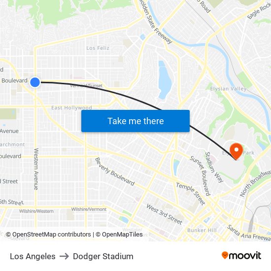 Los Angeles to Dodger Stadium map