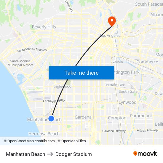 Manhattan Beach to Dodger Stadium map