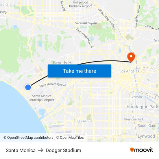 Santa Monica to Dodger Stadium map