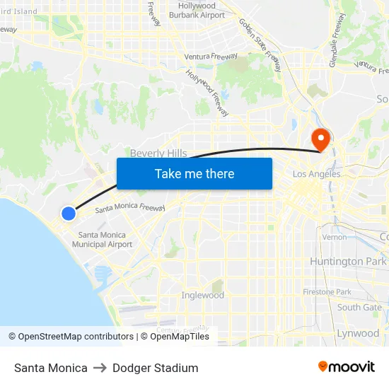 Santa Monica to Dodger Stadium map