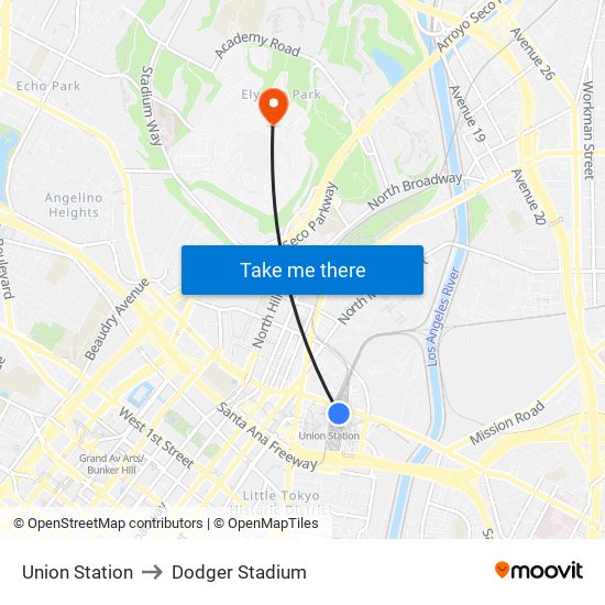 Union Station to Dodger Stadium map