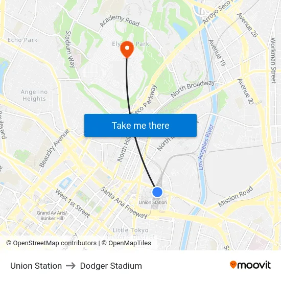 Union Station to Dodger Stadium map