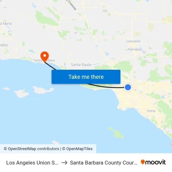 Los Angeles Union Station to Santa Barbara County Courthouse map