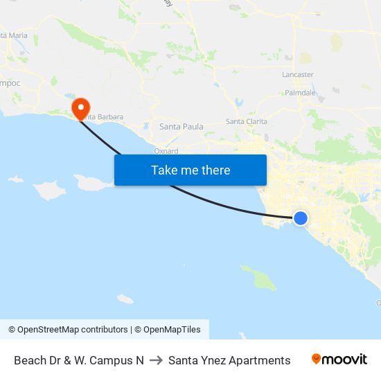 Beach Dr & W. Campus N to Santa Ynez Apartments map