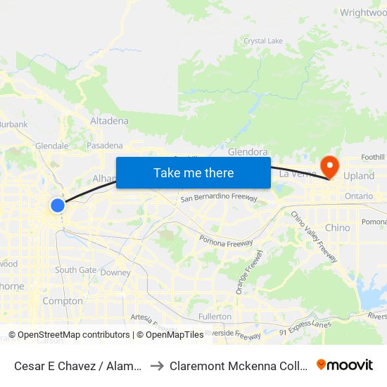 Cesar E Chavez / Alameda to Claremont Mckenna College map