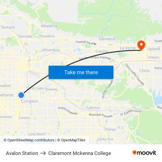 Avalon Station to Claremont Mckenna College map