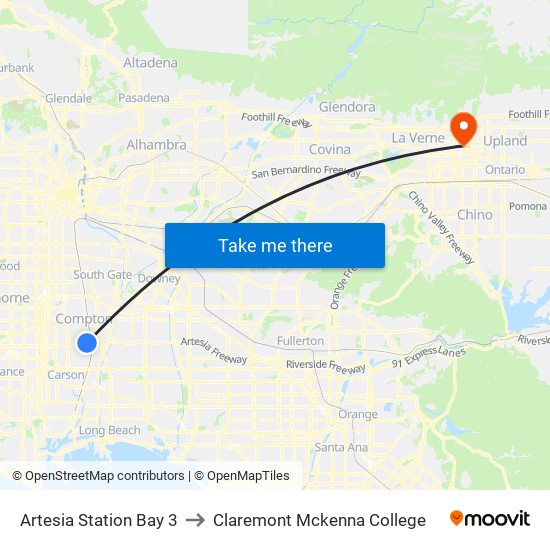 Artesia Station Bay 3 to Claremont Mckenna College map