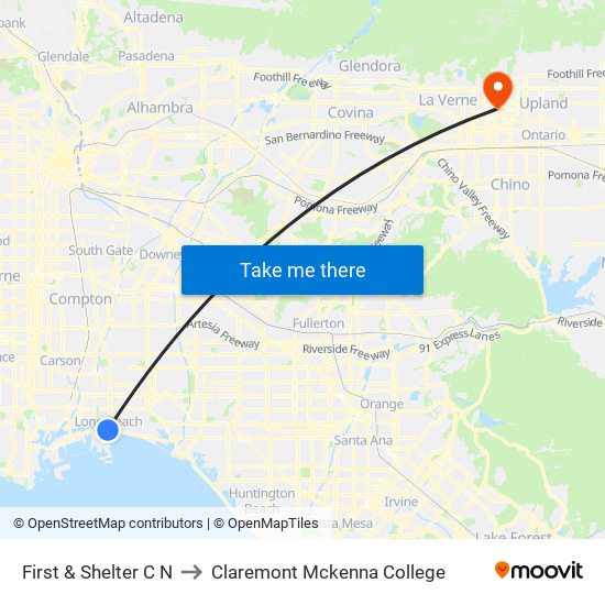 First & Shelter C N to Claremont Mckenna College map