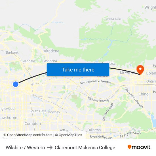 Wilshire / Western to Claremont Mckenna College map