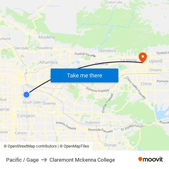 Pacific / Gage to Claremont Mckenna College map