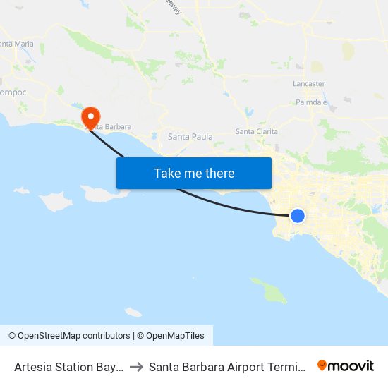 Artesia Station Bay 3 to Santa Barbara Airport Terminal map