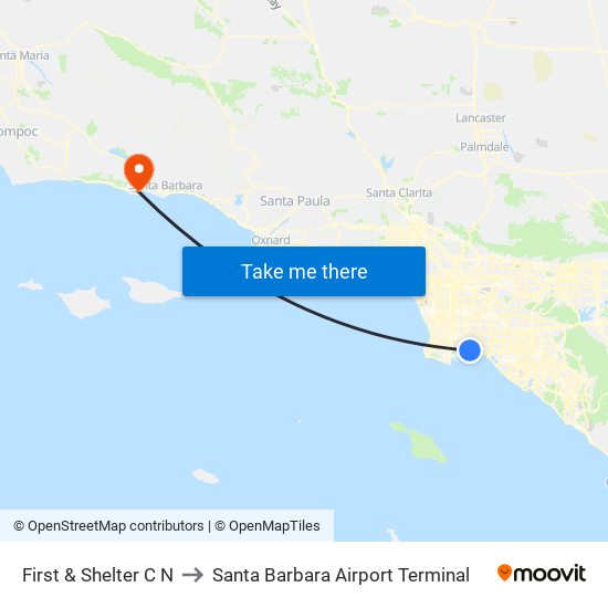 First & Shelter C N to Santa Barbara Airport Terminal map