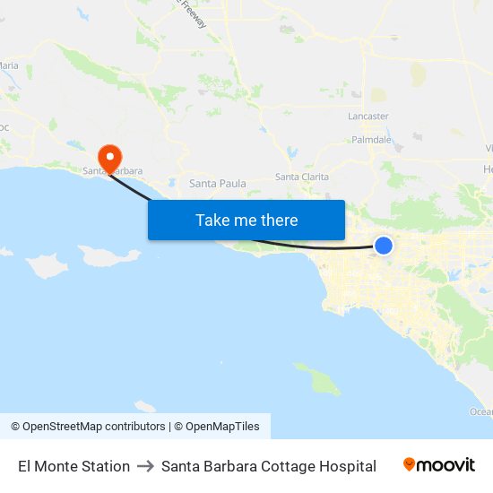 El Monte Station to Santa Barbara Cottage Hospital map