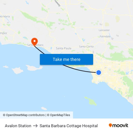 Avalon Station to Santa Barbara Cottage Hospital map