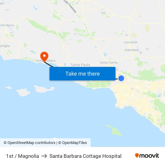 1st / Magnolia to Santa Barbara Cottage Hospital map