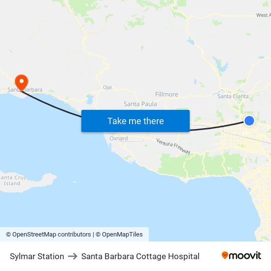 Sylmar Station to Santa Barbara Cottage Hospital map