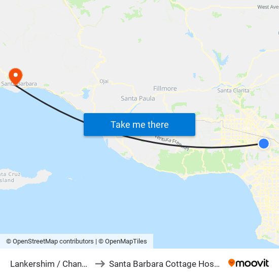 Lankershim / Chandler to Santa Barbara Cottage Hospital map